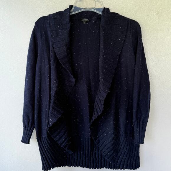 Talbots Navy Blue Speckled Ribbed open cardigan sweater size 1X/P - Picture 6 of 10